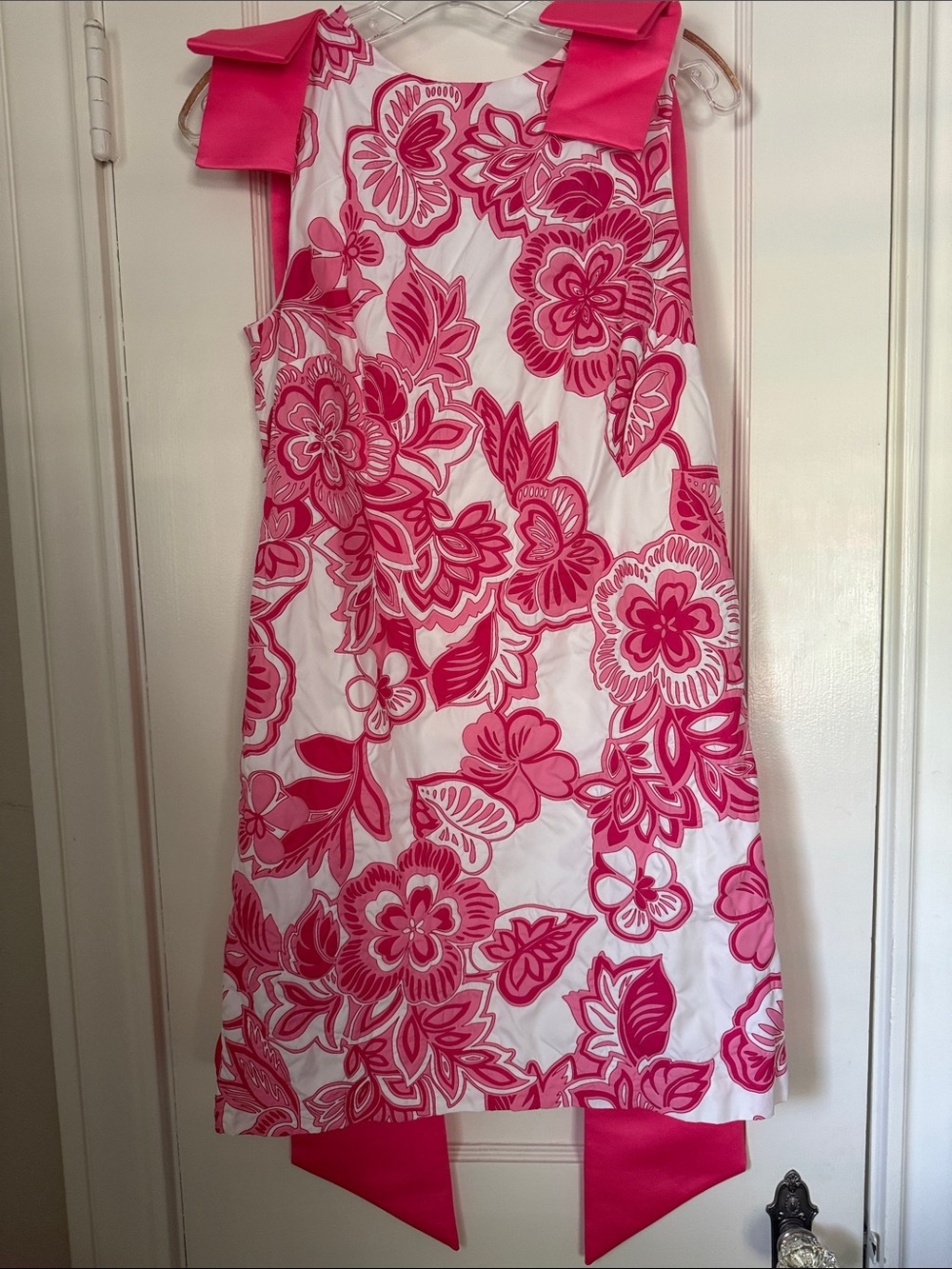 Trina Turk Pink Floral Shift Dress with Bow Shoulder Details